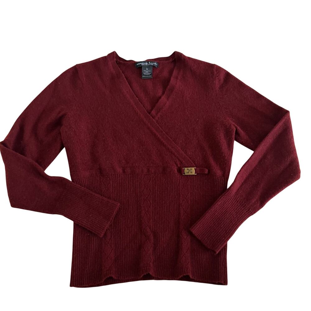 Vtg Y2K 2000s Maroon Merino Wool Wrap Sweater M V Neck Cozy